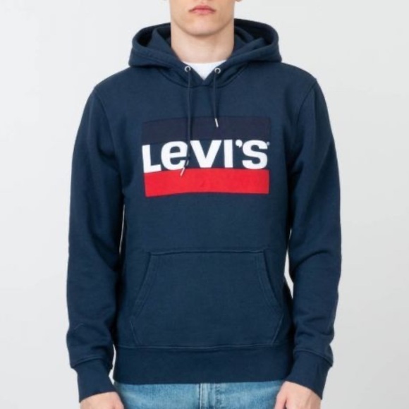 LEVI’S LOGO GRAPHIC Pullover Hoodie Mens Size Large BLACK NWT - Picture 1 of 12